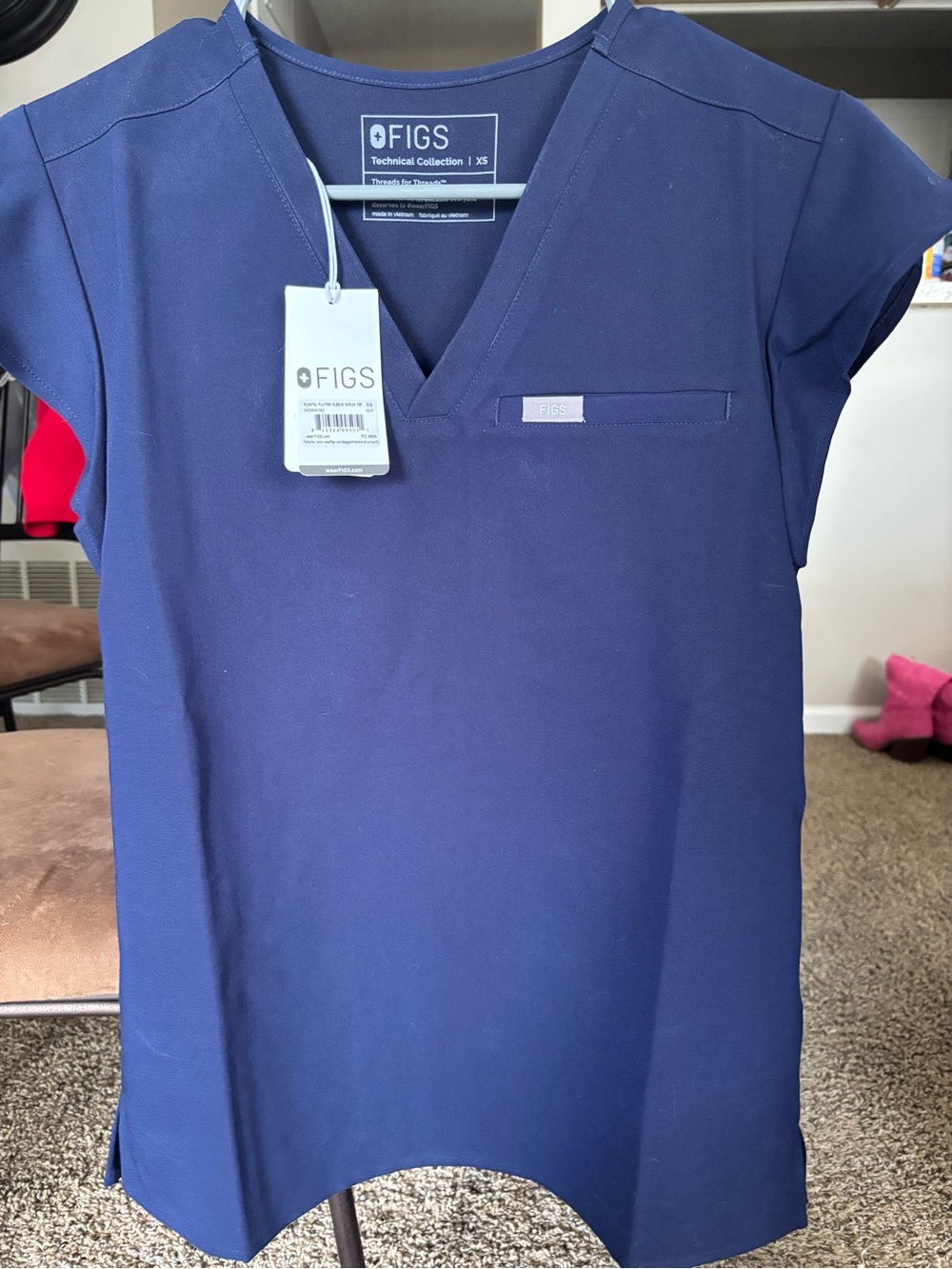 Figs Navy V-Neck Medical Scrub Top